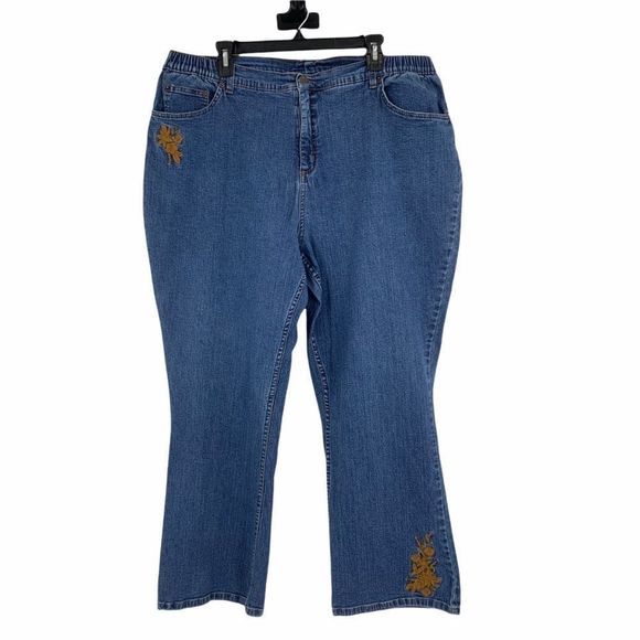 Women’s Essentials Jeans size 22-24W 9935 Bootcut Embroider Elastic Inset Blue - Picture 1 of 8